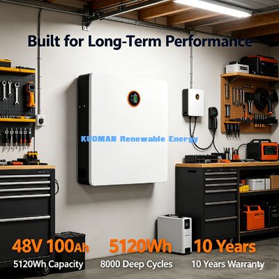 5120Wh thuis energieopslagbatterij wandmontage 48V 100Ah Deep Cycle 8000 keer levensduur