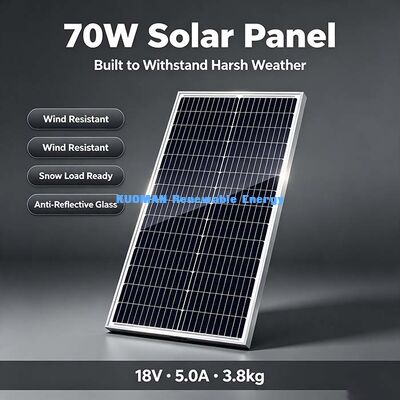 70 Watt 30 Cell 182 mm Monocristallijn zonnepaneel, positieve stroomtolerantie Huis Balkon PV-oplader