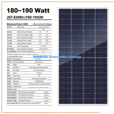Lange levensduur Buiten 180‐190-Watt mono zonnepaneel Waterdicht fotovoltaïsch laadpaneel