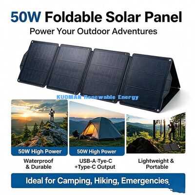 50W Opvouwbaar Draagbaar Zonnepaneel, ETFE Zonne-oplader DC USB-A Type-C voor Kamperen Wandelen