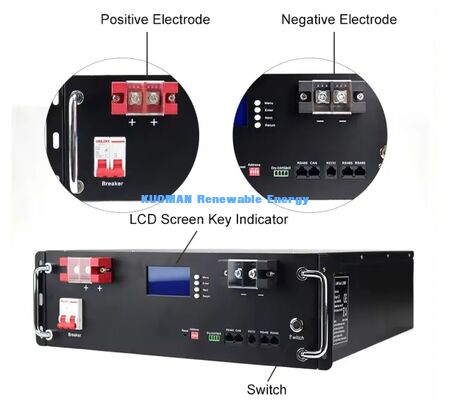 KM 48V 100Ah LiFePO4 Batterij Rack Module met 8000 Diepe Cycli, 51,2V Nominale Spanning en 100Ah Capaciteit