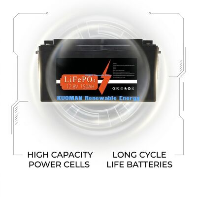 KM Batterij 1920Wh 12V 150Ah Lithium Batterij Deep Cycle met 8000 cycli voor energieopslag en camper/heftruck/golfkar/jacht voeding