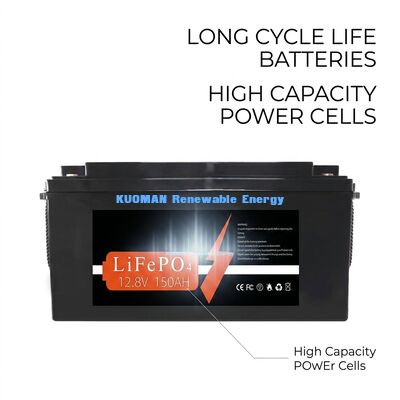 KM Batterij 1920Wh 12V 150Ah Lithium Batterij Deep Cycle met 8000 cycli voor energieopslag en camper/heftruck/golfkar/jacht voeding
