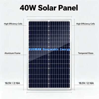 Lichtgewicht 40W Monokristallijn Zonnepaneel Eenvoudig te Installeren 12V Off-Grid Oplaadeenheid