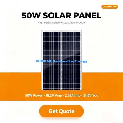 50W Monokristallijn Zonnepaneel 12V Batterijlader Hoge Efficiëntie 182mm PV Module