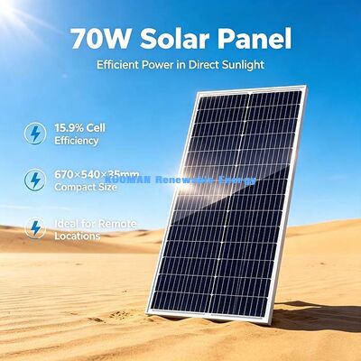 70W Monokristallijn PV-module met hoge prestaties, uitstekende buitenkampeer zonnepaneel met lage lichtopbrengst
