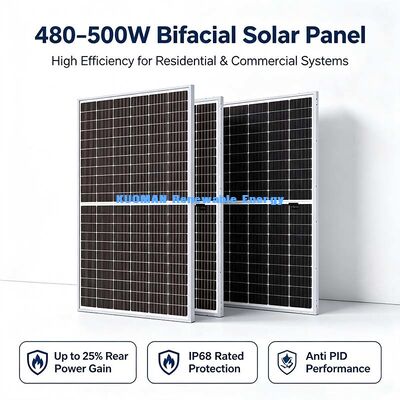 Brede temperatuurbereik 490W bifacial zonnepaneel, -40℃~+85℃ werkbereik