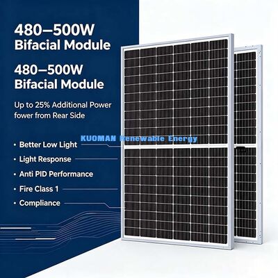 Brede temperatuurbereik 490W bifacial zonnepaneel, -40℃~+85℃ werkbereik