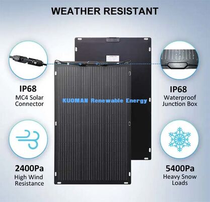 200W Zwart Flexibel Zonnepaneel, Duurzame Koolstofvezel Buigbare Zonnekit voor Campervan Marine Balkon Stroom