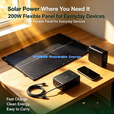 200W off-grid flexibel zonnepaneel, cloud-day bruikbare energie buigbare zonne-module voor RV-boot en noodgebruik
