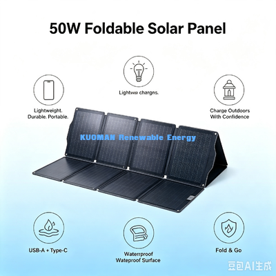 50 W hoog-efficiënt opvouwbaar zonnepaneel, draagbare zonne-energie voor van-life en road trip