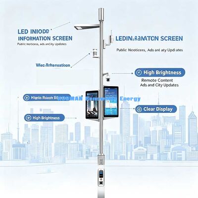 Hoogwaardige Smart City Smart Pole, Intelligente straatverlichting met LED-scherm en luidspreker voor openbare omroep