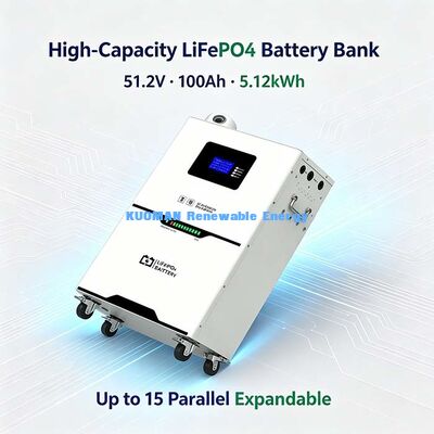 51.2V 100Ah LiFePO4 batterij 5,12kWh Solar Energy Storage System voor thuis, 6000 cycli