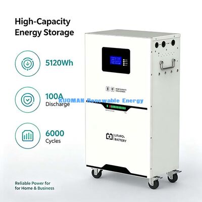 Mobiele 5,12 kWh LiFePO4 energieopslagbatterij, LCD-display, BMS-bescherming